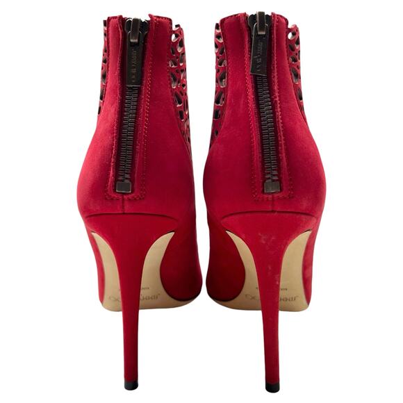 JIMMY CHOO Maurice 100mm Laser Cut Suede Ankle Boots EU 38.5 US 8.5 Red Stiletto - Picture 6 of 13